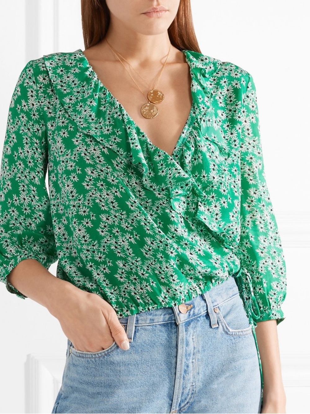 RIXO London Daisy Dream Sofia Wrap Top 100% Silk Blouse Ditsy Floral Cropped XS